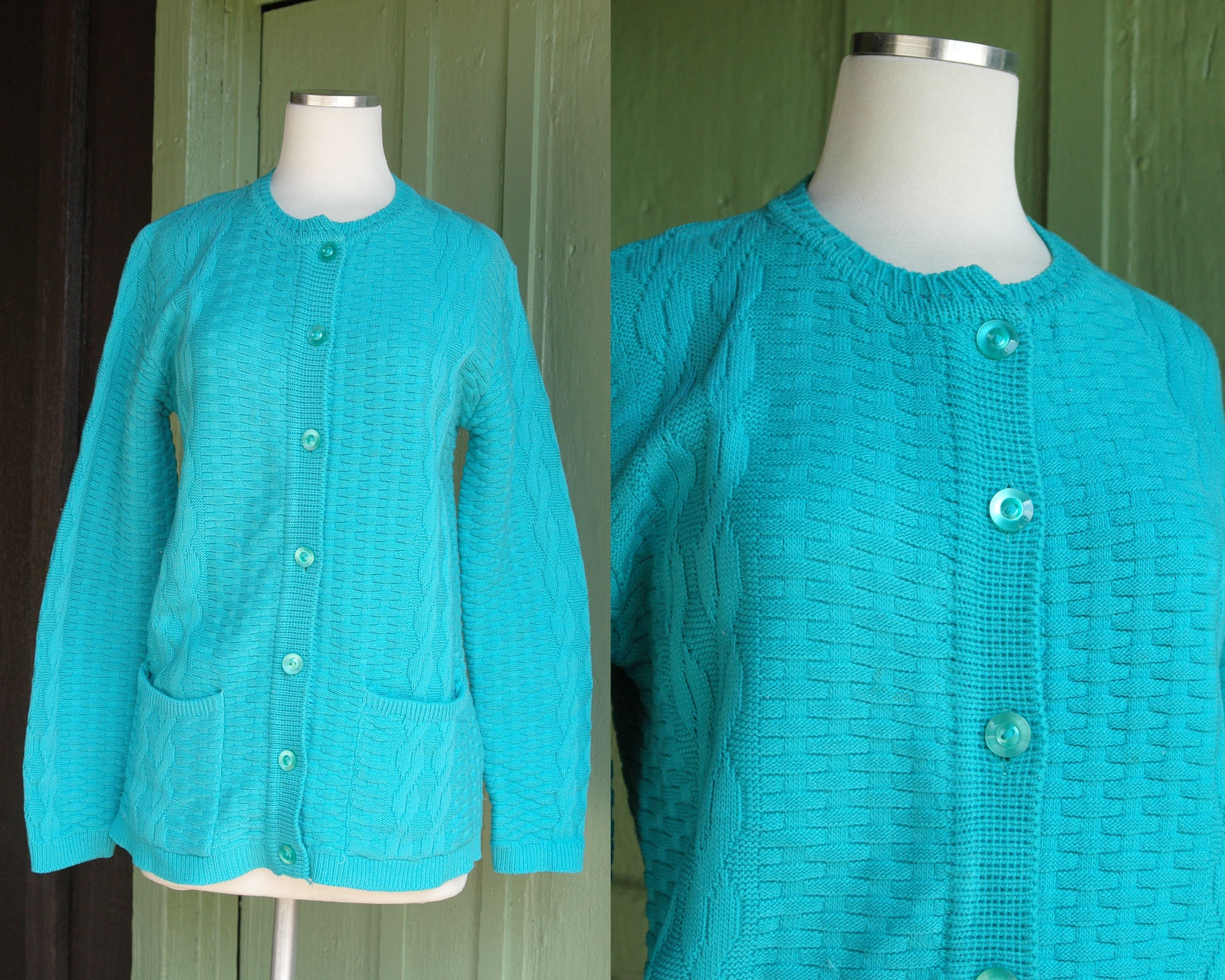 70s ❤️ ウール Aesthetic Knit Sweater New Handmade Chunky Soft Knit Horse Print Cardigan Sweater