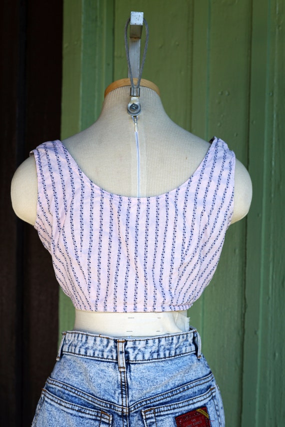 1980s 1990s Pale Pink Blue Striped Crop Top // 80… - image 7