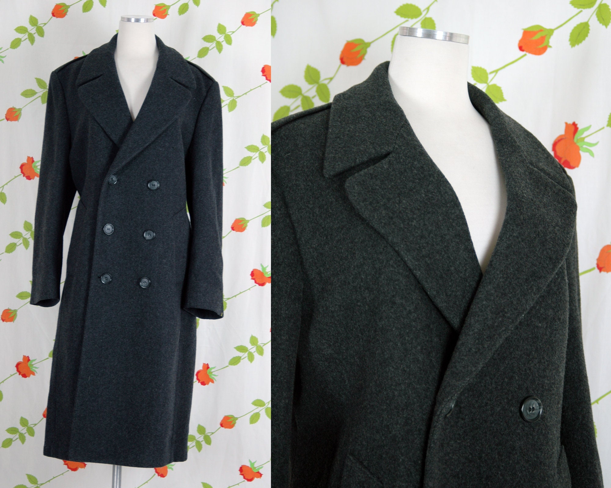 ジャケット・アウター VINTAGE BRENT WOOL DOUBLE BREASTED COAT 1980s 1990s Charcoal Grey Wool Double Breasted Coat