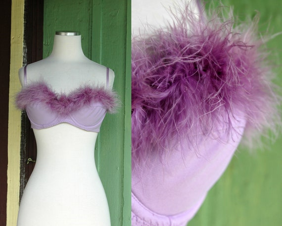 Lavender Light Purple Marabou Feather Trimmed Bra