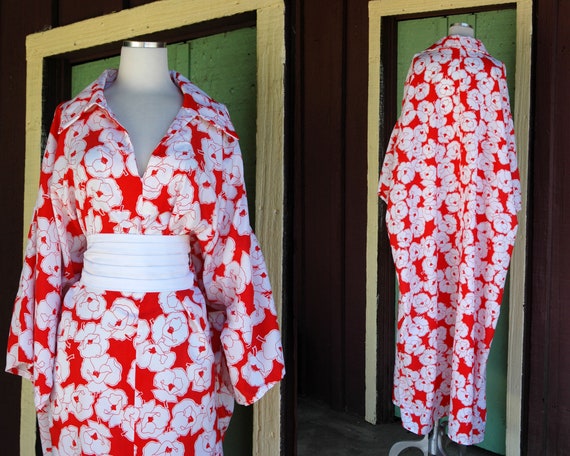 Women's Vintage Poppy Art Print V Neck Maxi Dress