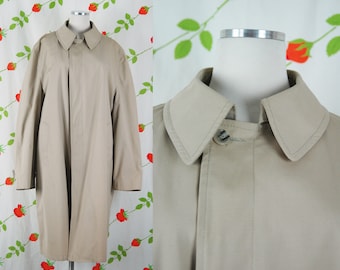 1970s 1980s Tan Trench Coat Swing Coat with Fuzzy Lining // 70s 80s Khaki Camel Collared Coat with Pockets