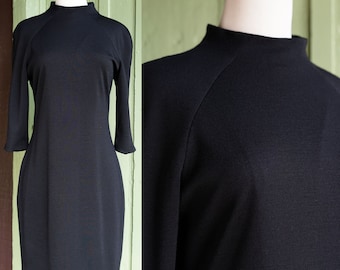 1990s Black Mod Wool Dress // 90s does 60s Futuristic Minimalist Chic Black Dress