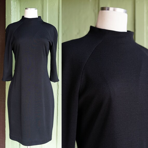 1990s Black Mod Wool Dress // 90s does 60s Futuri… - image 1