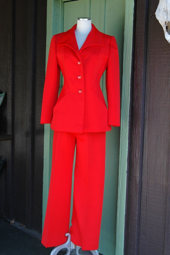 1960s 1970s Red Lilli Ann Knit Pants Suit // 60s … - image 4