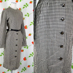 1980s does 1950s Style Brown Checked Wiggle Dress // 80s David Hayes Saks Fifth Avenue Long Sleeve Pencil Skirt Midi Dress
