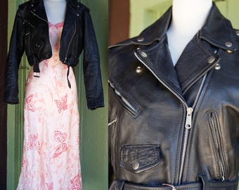 1990s Black Moto Leather Jacket // 90s Classic Iconic Thick
