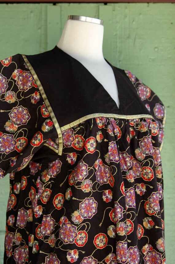 1980s Black Gold Red Purple Floral Print Muu Muu … - image 3