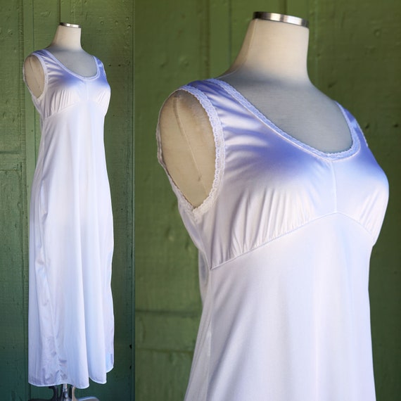 1990s White Nylon Slip Dress // 90s Sleeveless Em… - image 1