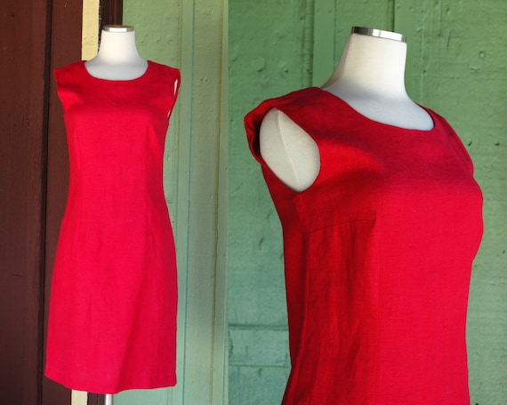 1980s 1990s Red Raspberry Jumper Dress // 80s 90s