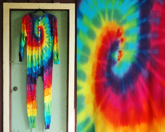 1980s Rainbow Tie Dye Long Johns Onesie // 80s Lon