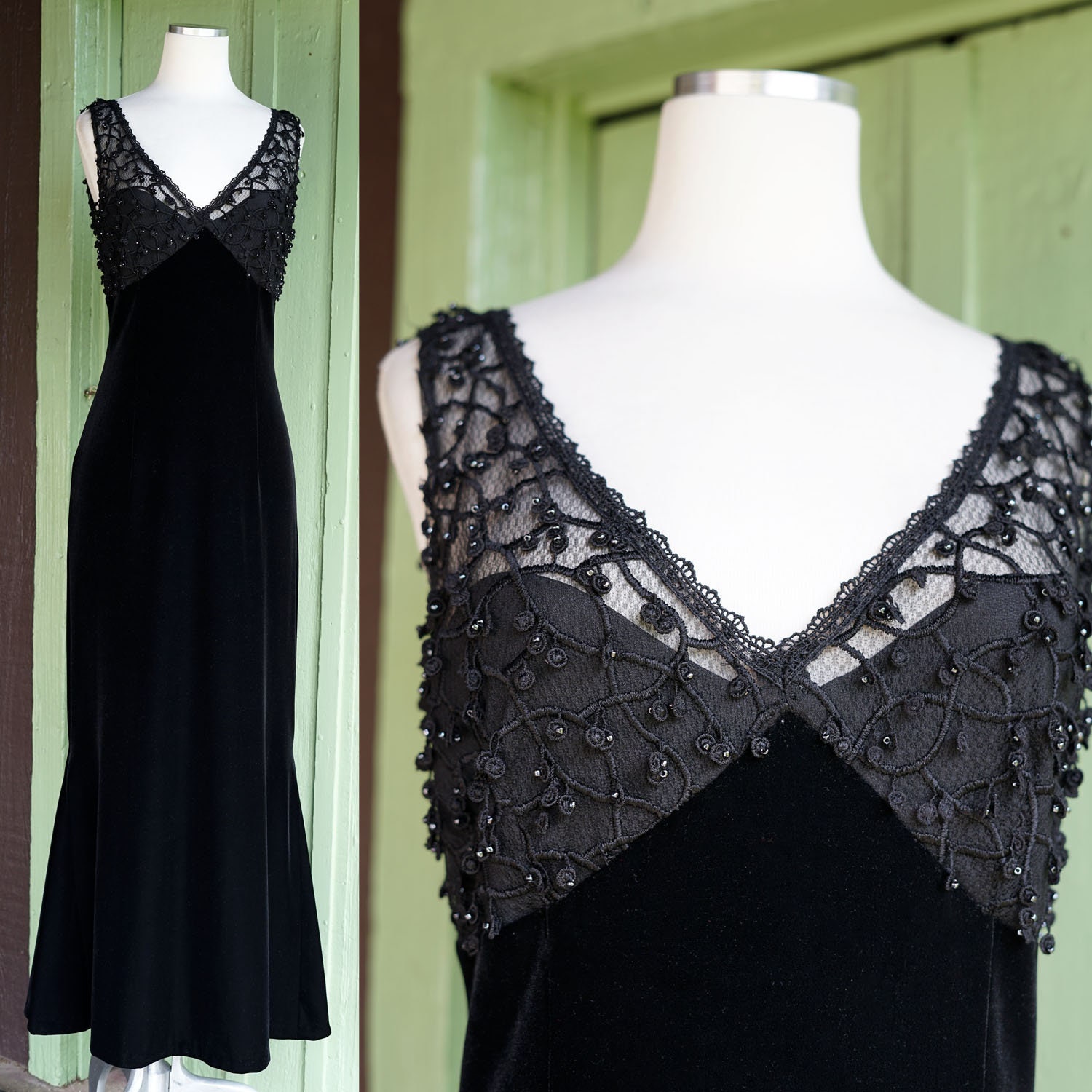 Black Velour Mermaid Evening Gown
