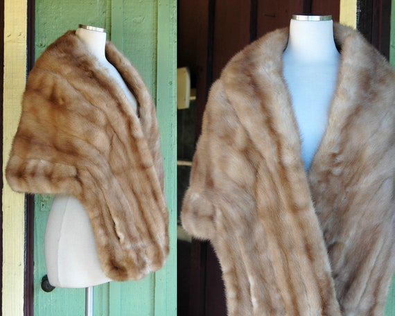 1950s Blonde Mink Shawl Coat // 50s Pale Pink Stol