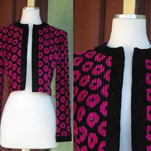 HOLIDAY 1980s Black and Pink Jill Richards Cropped Blazer // 80s Black and Pink Dot Circle Boxy Jacket