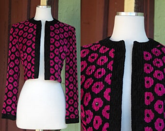 HOLIDAY 1980s Black and Pink Jill Richards Cropped Blazer // 80s Black and Pink Dot Circle Boxy Jacket