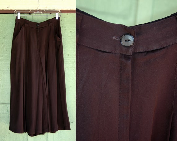 1980s 1990s Black Wide Leg Gaucho Flowy Pants // 8