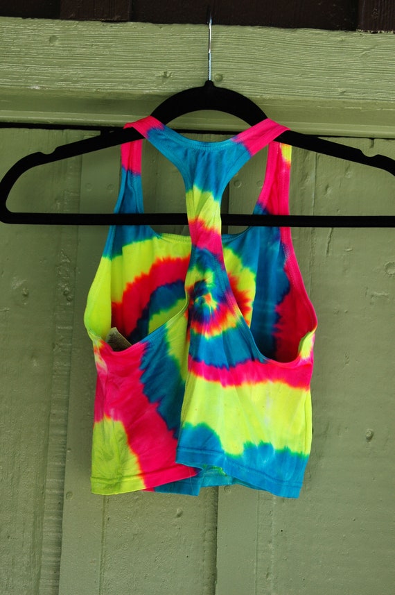 1990s Yellow Pink Blue Tie Dye Speedo Sports Bra … - image 6