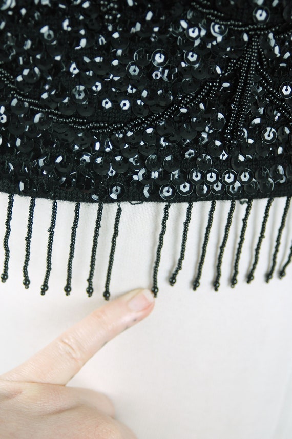 1960s Black Sequin Beaded Fringe Tank Top // 60s … - image 8