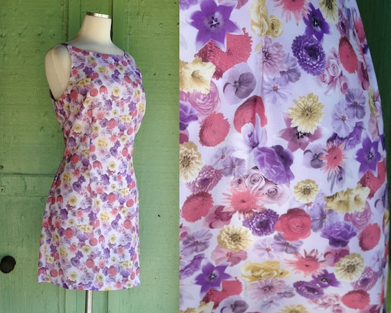 1990s Pastel Floral Print Short Dress // 90s Purpl