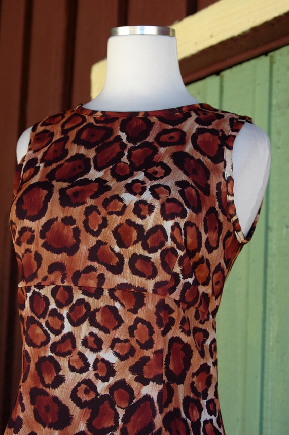 1990s Brown Black Leopard Animal Print Short Dres… - image 3