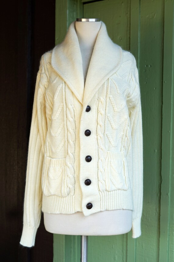 1970s 1980s Ivory Warm White Cable Knit Cardigan … - image 2