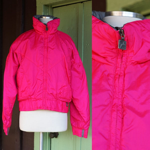 1980s 1990s Neon Pink Ski Jacket // 80s 90s Bright Pink Cropped White Stag Snow Jacket