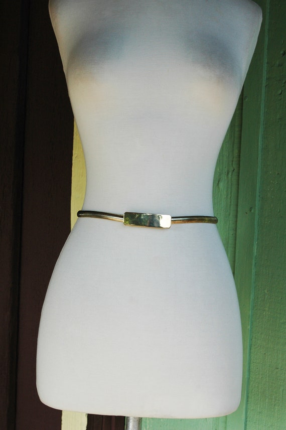 1980s Gold Silver Metal Stretch Belt with Chic Mi… - image 2