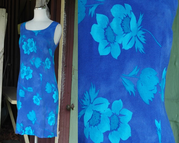 1990s Blue Turquoise Hawaiian Floral Dress // 90s… - image 1
