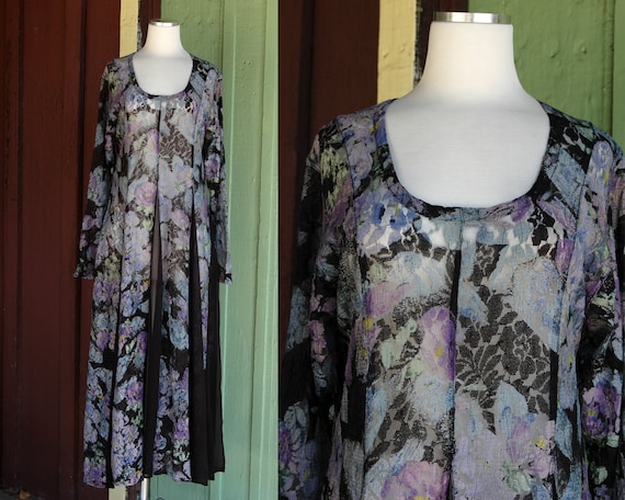 1980s Sheer Purple Blue Green Lace Black Sheer Pan