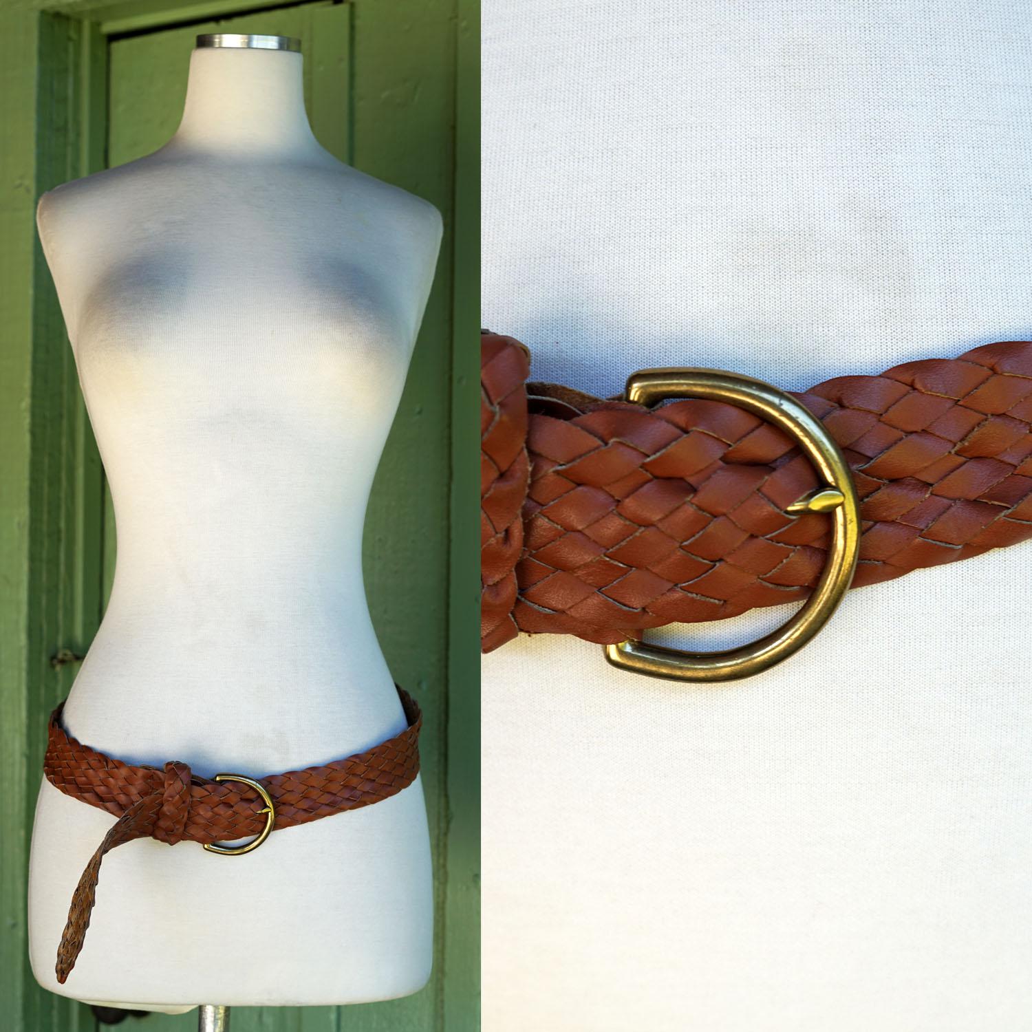 Brown Woven Wide Belt With Round Gold Tone Buckle - Etsy