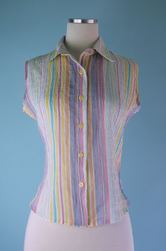 1980s 1990s does 1960s Pink Yellow Blue Pastel St… - image 3