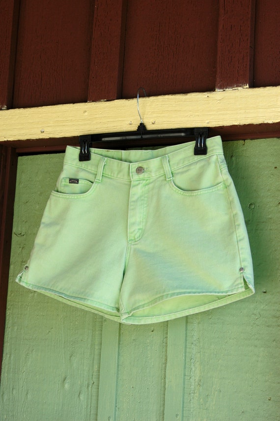 1990s Green Denim Shorts by Riders // 90s Light G… - image 2