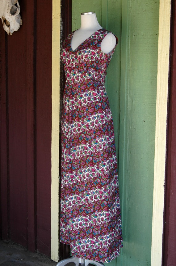 1960s 1970s Striped and Floral Maxi Dress // 60s … - image 2