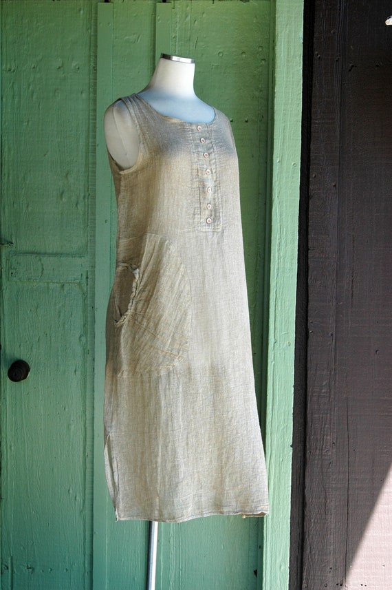 1980s Tan Beige Sheer Lightweight Potato Sack Dre… - image 6