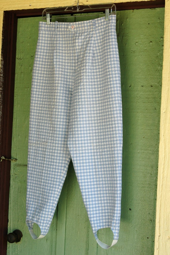 1980s 1990s Light Blue White Gingham Checked High… - image 3