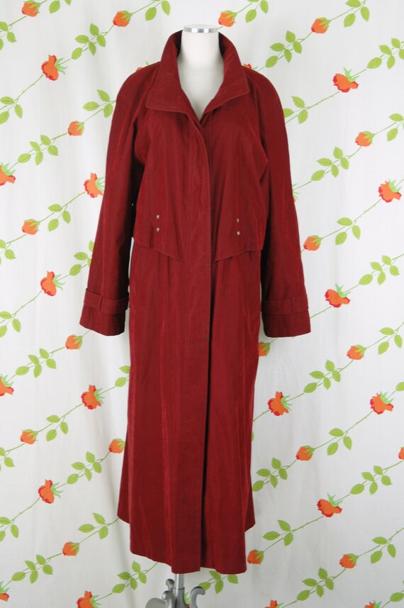 1980s Maroon Dark Red Oversized Long Coat // 80s … - image 2