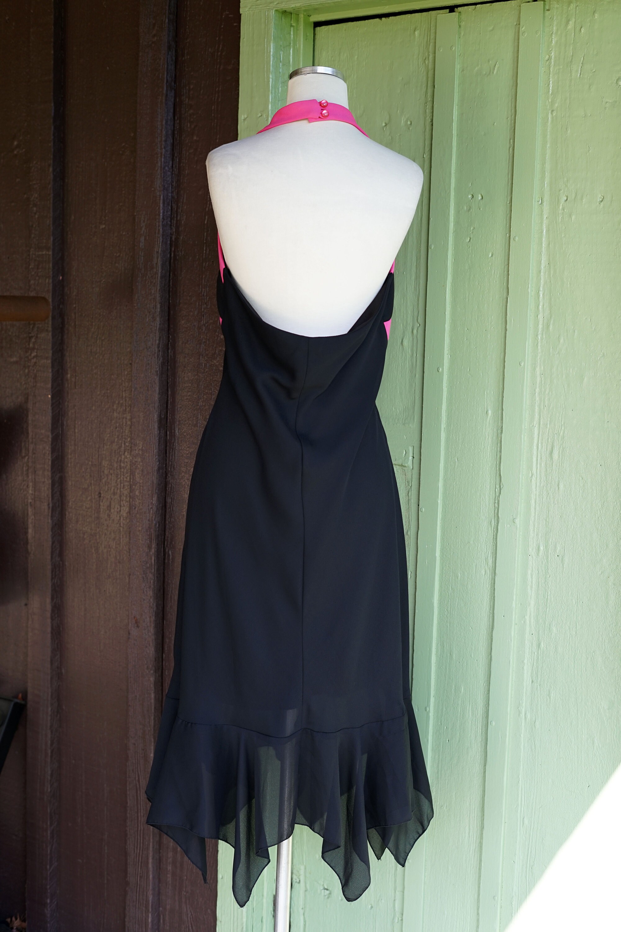 bisou bisou halter dress 2000s Black Pink Bisoubisou // Y2K Black Halter Bias Cut Dress With Pink Trim and Handkerchief Hem child:Pale Yellow Luxe Satin
