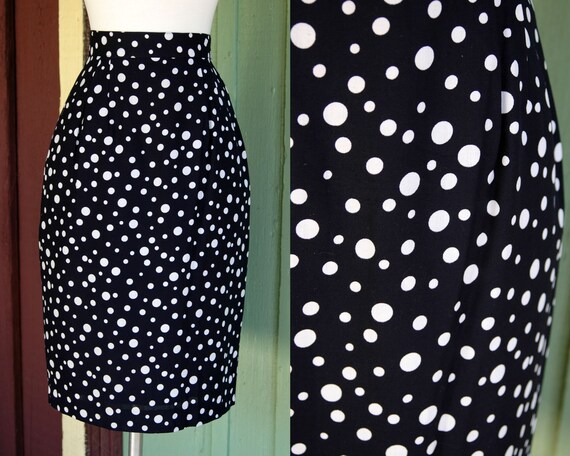 1980s 1990s Navy Blue and White Polka Dot Pencil … - image 1
