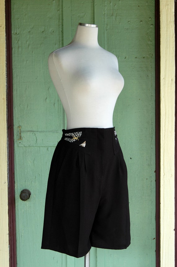 1980s 1990s Black High Waisted Trouser Shorts wit… - image 6