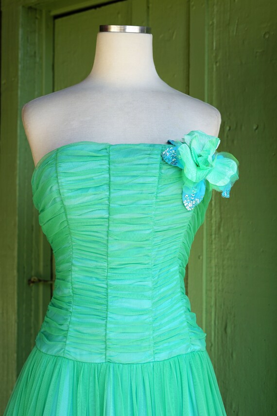 1980s 1990s Light Blue Green Mesh Ruched Mermaid … - image 3