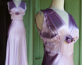2000s Elsie Katz Couture Silk Bias Cut Gown // 1930s 1940s Inspired Purple Silk Dress