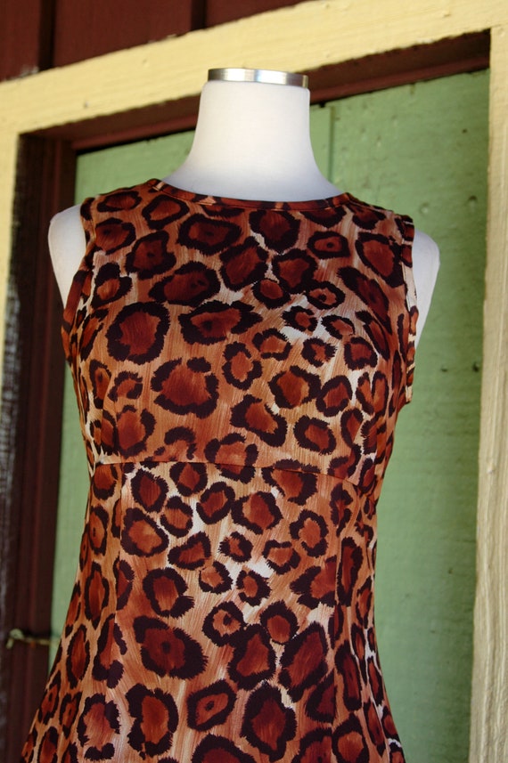 1990s Brown Black Leopard Animal Print Short Dres… - image 5