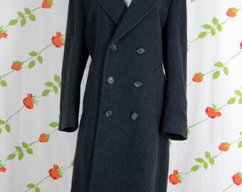 1980s 1990s Charcoal Grey Wool Double Breasted Coat