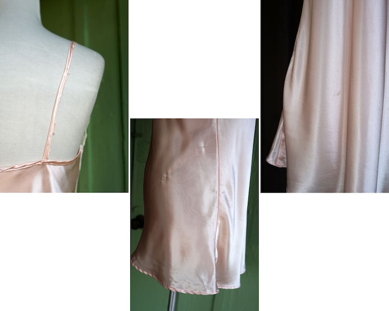 May include: A pale pink satin slip dress with thin straps. The dress has a simple, elegant design and is made of a soft, luxurious fabric.