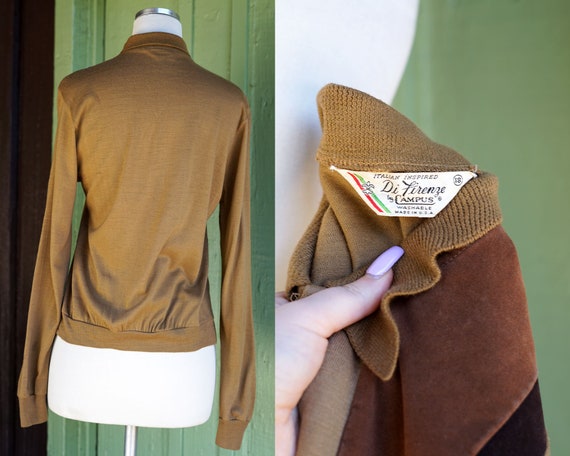 1960s Brown Button Up Italian Inspired Knit Top w… - image 9