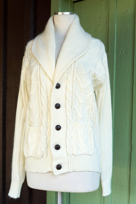 1970s 1980s Ivory Warm White Cable Knit Cardigan … - image 6