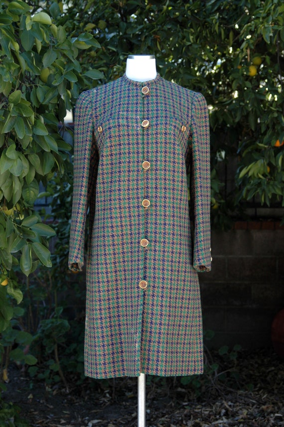 1960s Tweed Houndstooth Brown, Blue and Green Col… - image 4