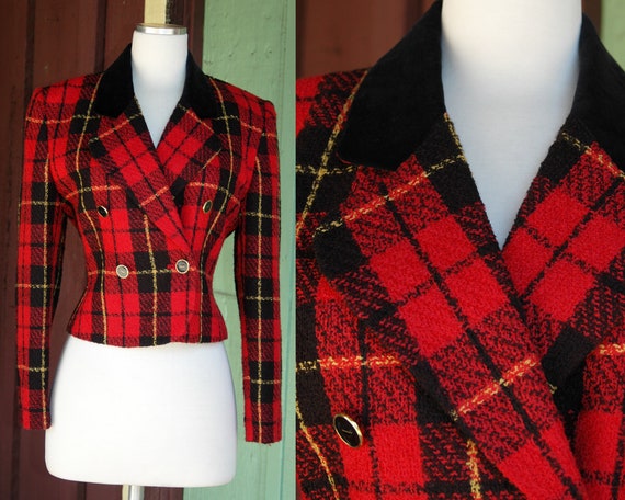HOLIDAY 1990s 2000s Red Black Yellow Plaid Cropped