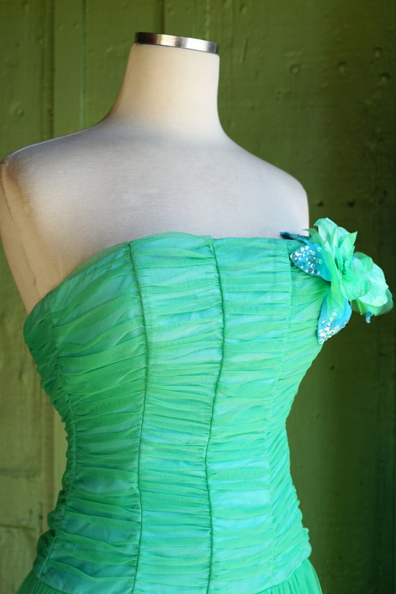 1980s 1990s Light Blue Green Mesh Ruched Mermaid … - image 5