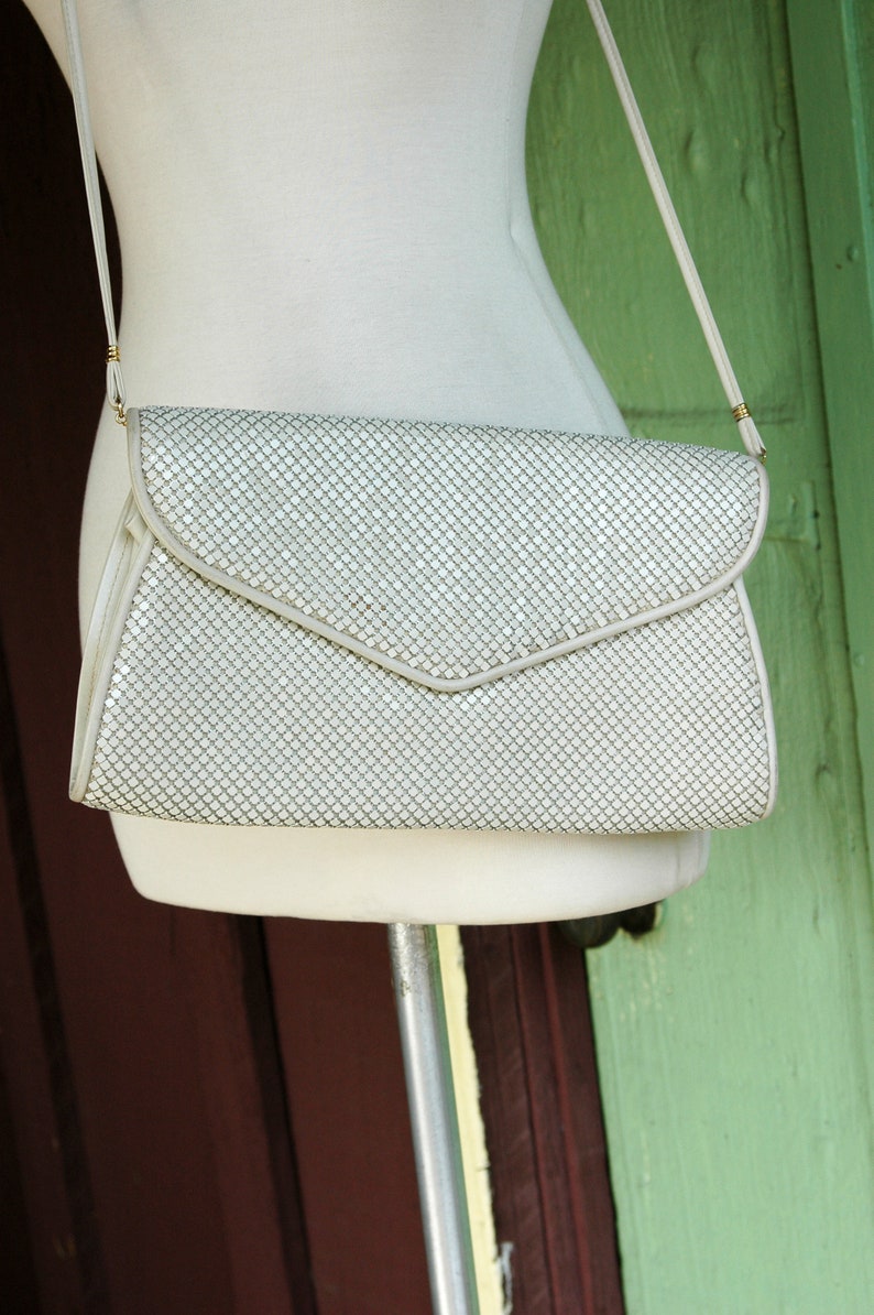 1980s Whiting and Davis Mesh Purse 80s Crossbody Envelope Clutch with Removable Strap